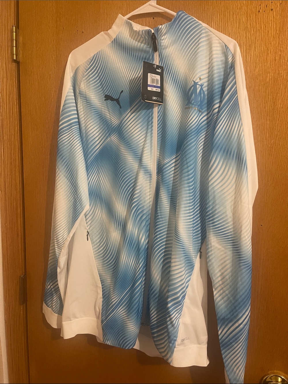 Puma Light Blue & White Wave-Print Performance Track Jacket